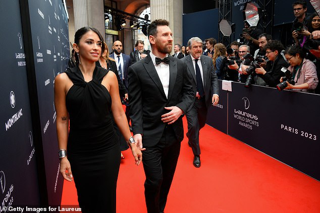 Roccuzzo (left) would prefer the family stay in Europe, something Messi (right) would also prefer - though he has a large offer on the table to mull over from Saudi side Al Hilal